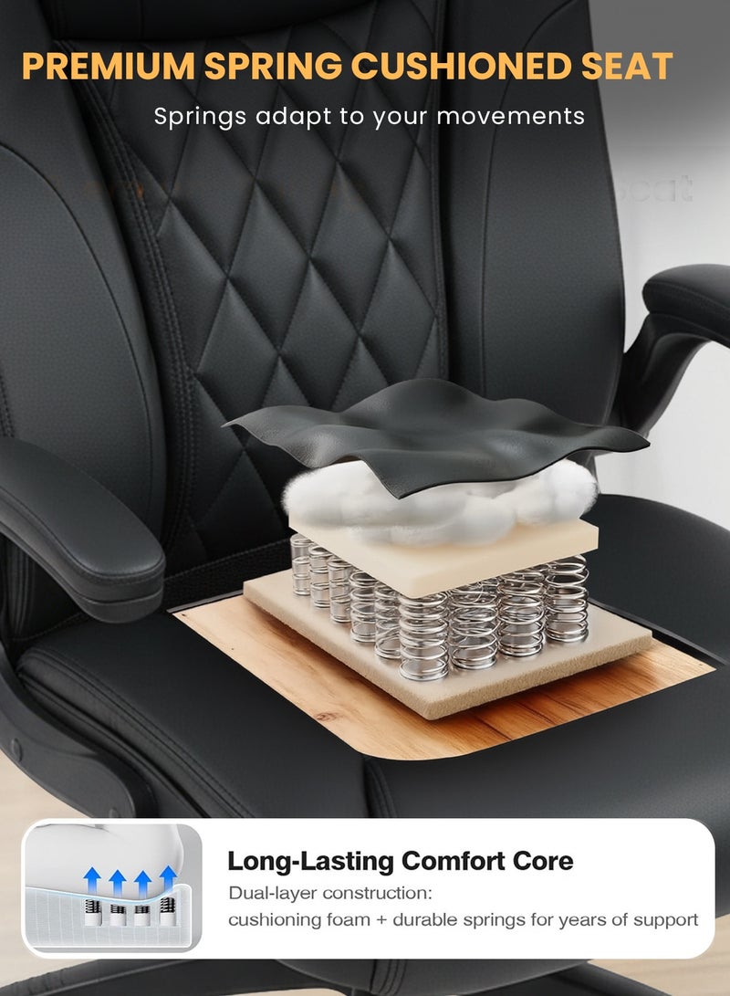 DROGO Ergonomic Premium Leatherette Office Chair for Work at Home, Computer Chair with Flip-Up Armrest, Height Adjustable Leather Seat, Cushioned Headrest, & Lumbar Support | Desk Chair with Multi Level Reclining Black - Image 4